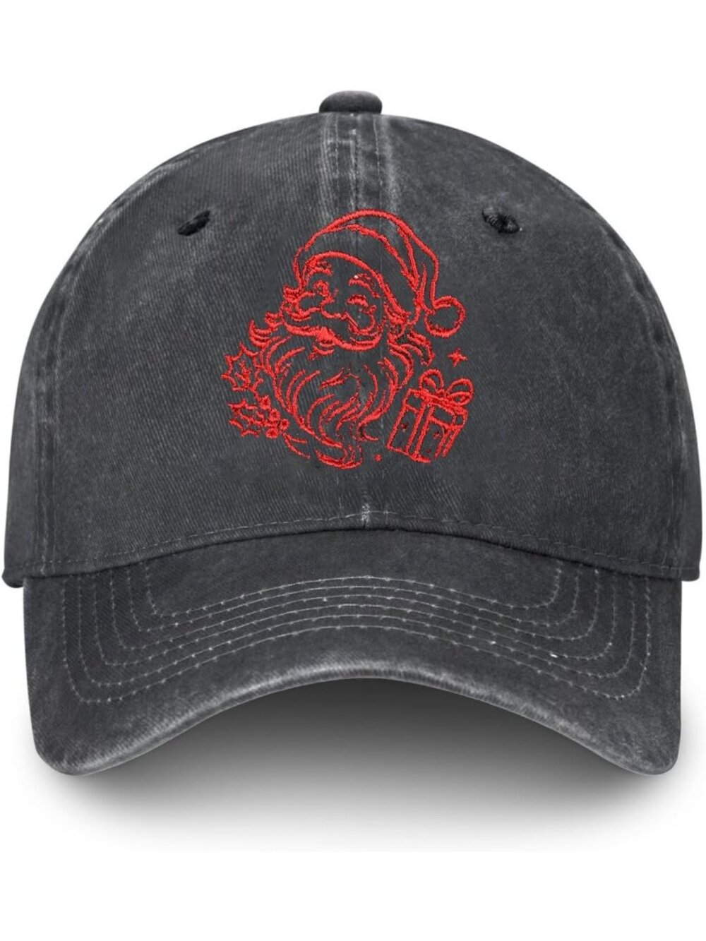 Unisax Christmas Santa Claus Embroidered Adjustable Washed Denim Baseball Hats